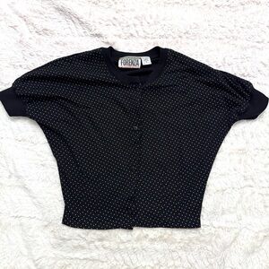 Vintage Small Forenza Black White Polka Dot Short Sleeve Button-Up BlouseWomen's